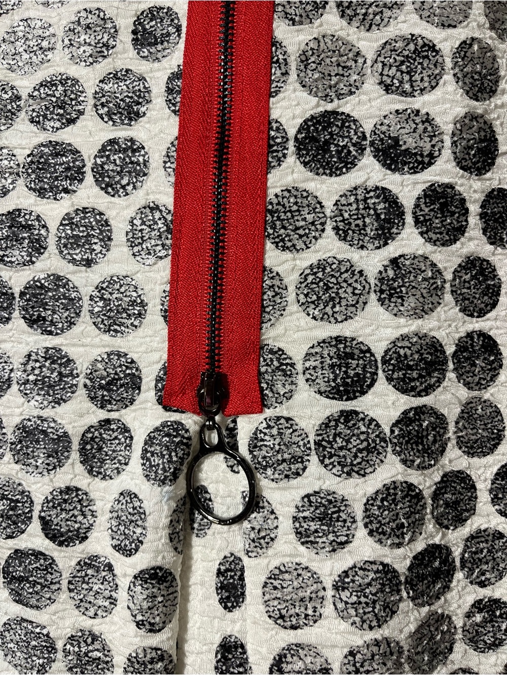 Women’s White & Black Dot Pattern Button-Front Blazer Jacket with Zipper back - Picture 6 of 6